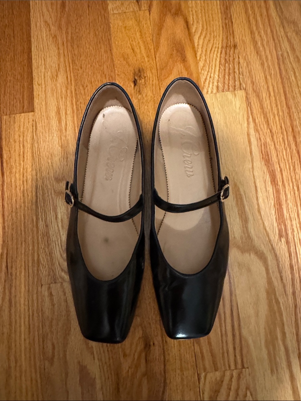 J. Crew Black Leather Mary Jane Flats with Square Toe